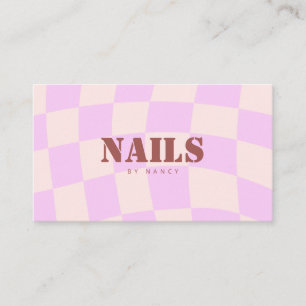 Swirl Roze Retro Checkerboard Nail Salon Visitekaartje