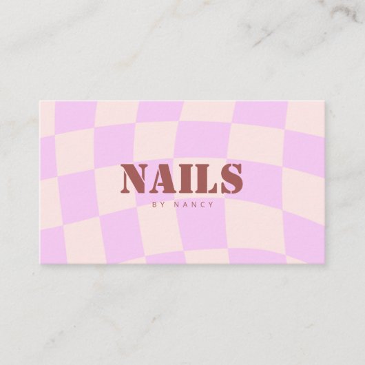 Swirl Roze Retro Checkerboard Nail Salon Visitekaartje (Voorkant)