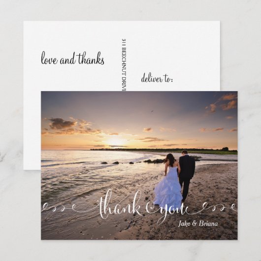 Swirl Script Typografie Wedding Dank u Briefkaart (Voorkant / Achterkant)