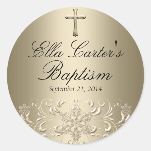 Swirl Sneeuwvlok & Cross Gold Baptism Sticker (Voorkant)