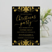 Swirl Snowflake Black Corporate Christmas Party Folie Uitnodiging (Staand Voorkant)