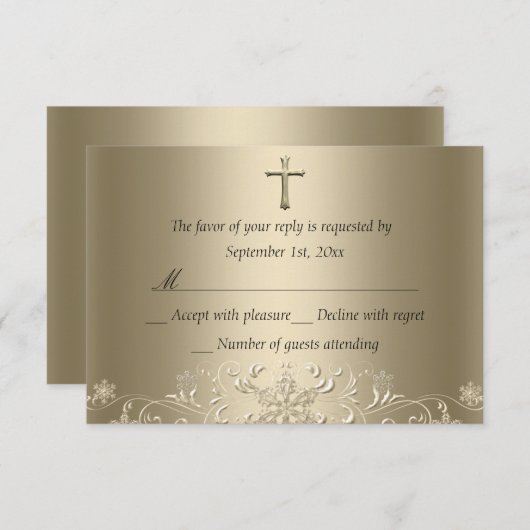 Swirl Snowflake & Cross Gold Doop RSVP (Voorkant / Achterkant)