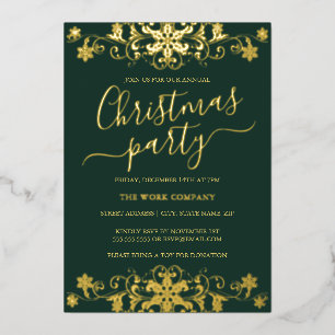 Swirl Snowflake Green Corporate Christmas Party Folie Uitnodiging