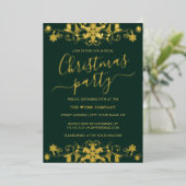 Swirl Snowflake Green Corporate Christmas Party Folie Uitnodiging (Staand Voorkant)