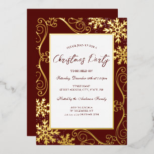 Swirl Snowflake Lijst Rood Goud Kerstfeest Folie Uitnodiging