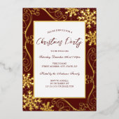 Swirl Snowflake Lijst Rood Goud Kerstfeest Folie Uitnodiging (Voorkant)