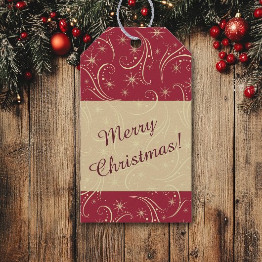 Swirl Stars Gold Holiday Cadeaulabel