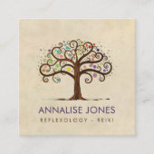 Swirl Tree - kleurrijke bladeren Vierkante Visitekaartje (Voorkant)