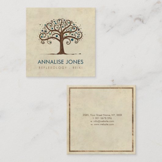 Swirl Tree - Marmer- en goudbladeren Vierkante Visitekaartje (Voorkant / Achterkant)