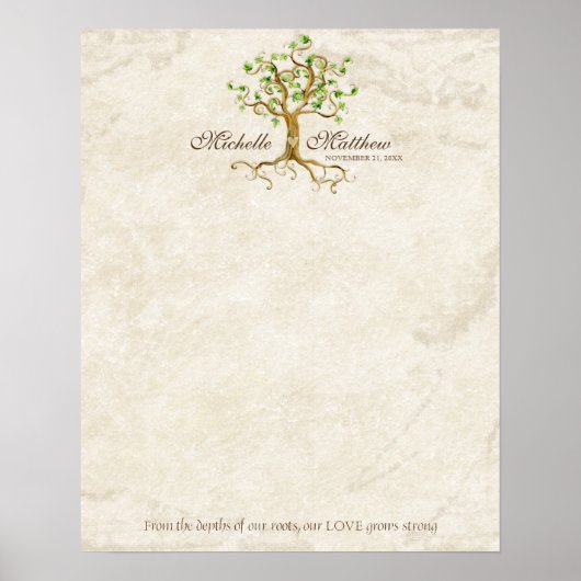 Swirl Tree Roots Antique Tan Wedding Signing Sheet Poster (Voorkant)