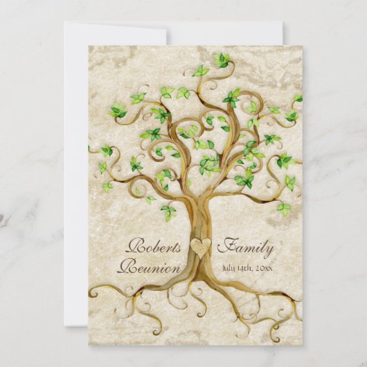Swirl Tree Roots Antiqued Family Reunion nodigt ui Kaart (Achterkant)