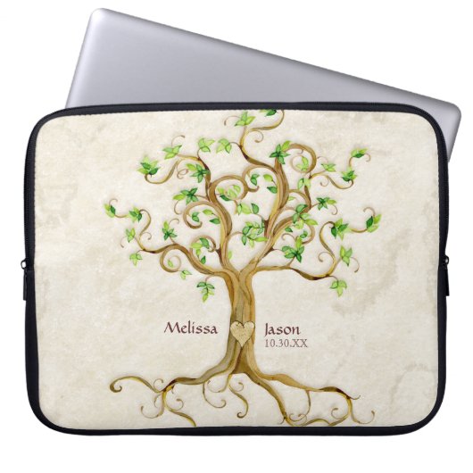 Swirl Tree Roots Antiqued Family Reunion nodigt ui Laptop Sleeve (Voorkant)