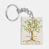 Swirl Tree Roots Antiqued Family Reunion nodigt ui Sleutelhanger (Voorkant Links)