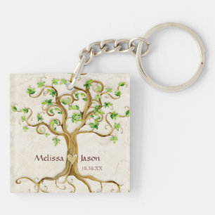 Swirl Tree Roots Antiqued Family Reunion nodigt ui Sleutelhanger