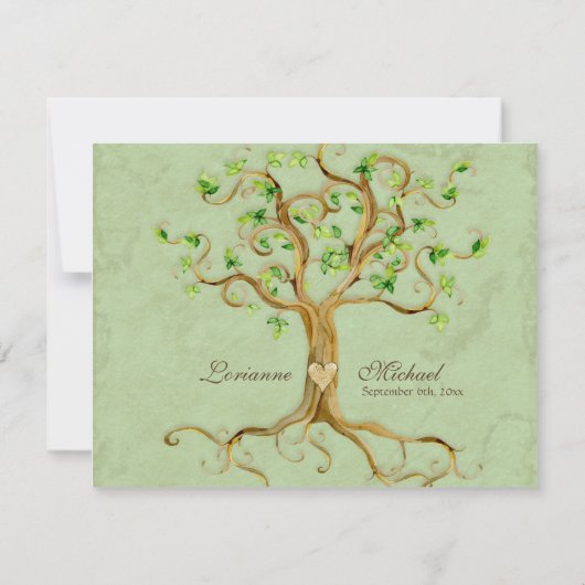 SWirl Tree Roots Antiqued Sage RSVP-reactiekaart RSVP Kaartje (Achterkant)