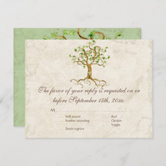 SWirl Tree Roots Antiqued Sage RSVP-reactiekaart RSVP Kaartje (Voorkant / Achterkant)