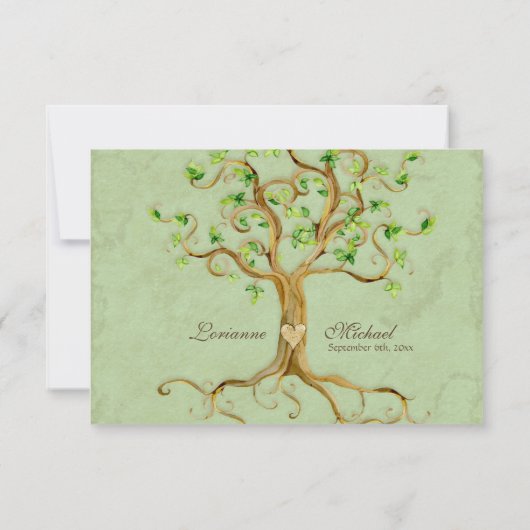 SWirl Tree Roots Antiqued Sage RSVP-reactiekaart RSVP Kaartje (Achterkant)