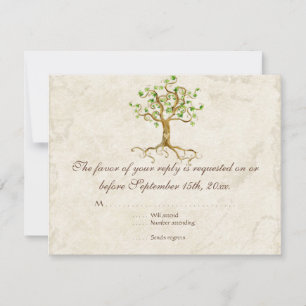 Swirl Tree Roots Antiqued Sage RSVP Response Kaart