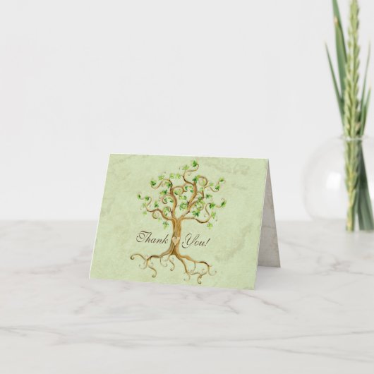 Swirl Tree Roots Antiqued Sage Thank You Note Card Bedankkaart (Voorkant)
