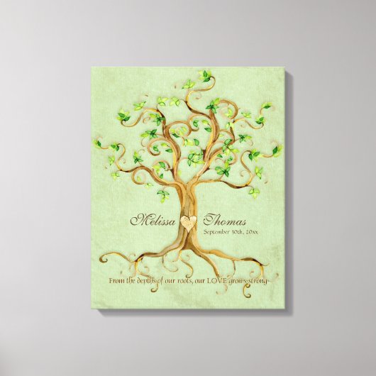 Swirl Tree Roots Antiqued Sage Wedding Gift Art Canvas Afdruk (Voorkant)
