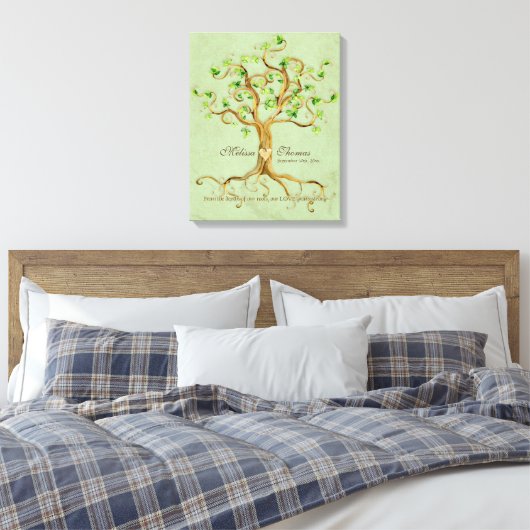 Swirl Tree Roots Antiqued Sage Wedding Gift Art Canvas Afdruk (Insitu (Slaapkamer))
