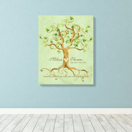 Swirl Tree Roots Antiqued Sage Wedding Gift Art Canvas Afdruk (Insitu (Houten vloer))