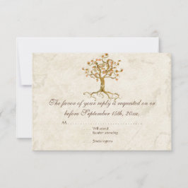 Swirl Tree Roots Antiqued Tan RSVP Response Kaart