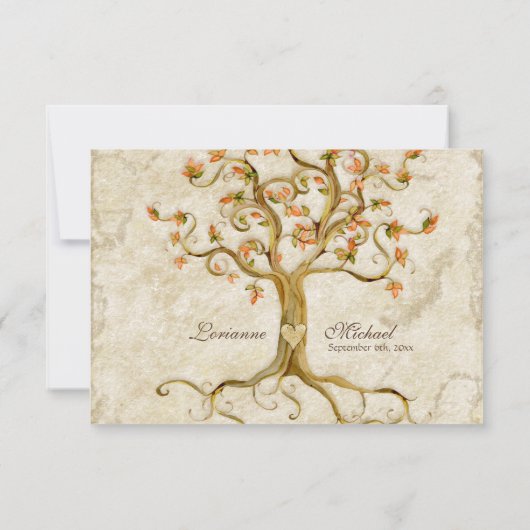 Swirl Tree Roots Antiqued Tan RSVP Response Kaart (Achterkant)