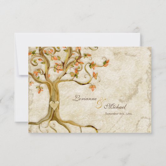 Swirl Tree Roots Antiqued Tan RSVP Response Kaart (Achterkant)