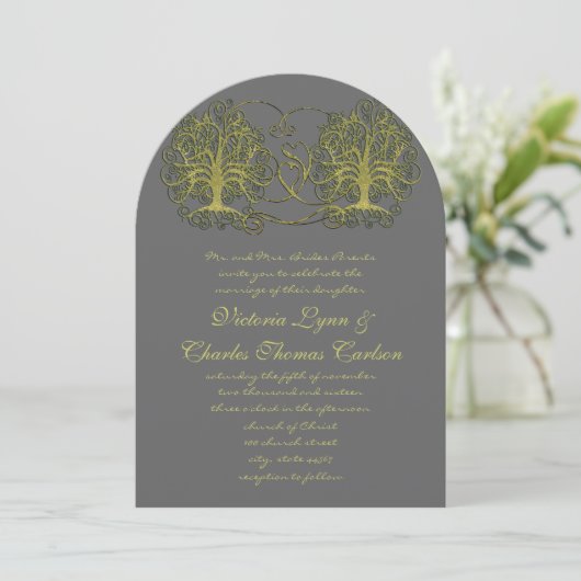 Swirl Tree Roots of Love Wedding Invitation Kaart (Staand voorkant)