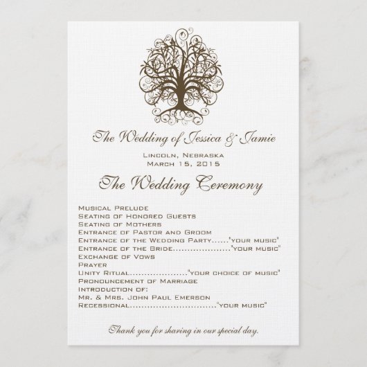 Swirl Tree Wedding Program Programmakaart (Voorkant)