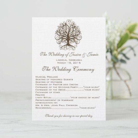 Swirl Tree Wedding Program Programmakaart (Staand voorkant)