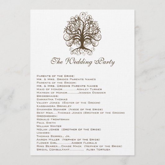 Swirl Tree Wedding Program Programmakaart (Achterkant)