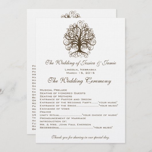 Swirl Tree Wedding Program Programmakaart (Voorkant / Achterkant)