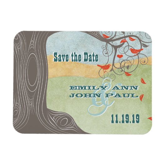 Swirl Tree Wood Tortelduifjes Grain Save the Date Magneet (Horizontaal)