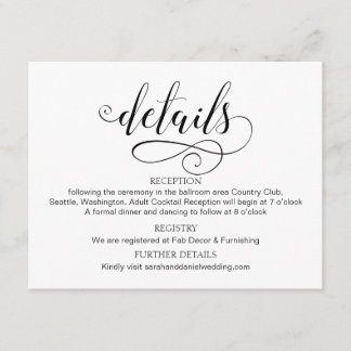 Swirl Typography Wedding Details Enclosure Kaart