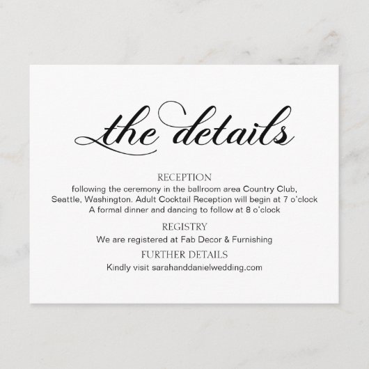 Swirl Typography Wedding Details Enclosure Kaart (Voorkant)