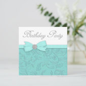 Swirl Vines Blauwgroen Blue verjaardagsfeestje Kaart (Staand voorkant)