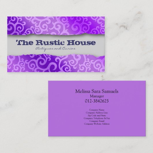 Swirl Vines Violet Pattern Visitekaartje (Voorkant / Achterkant)