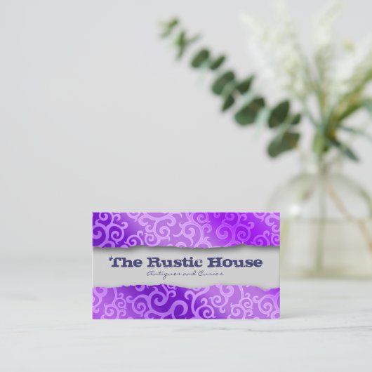 Swirl Vines Violet Pattern Visitekaartje (Staand voorkant)