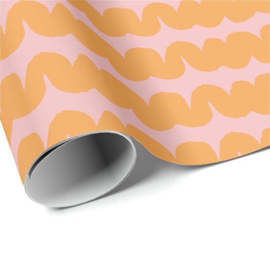 Swirl Wave Stripe Roze Sinaasappel Wrapping Paper Cadeaupapier (Rol Hoek)