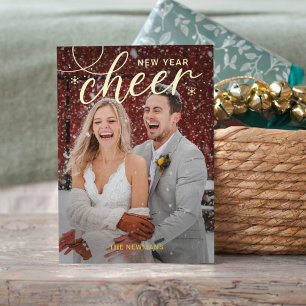 Swirled Cheer Folie Happy New Year Fotokaart Folie Feestdagenkaart