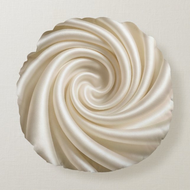 Swirled Ivory Satin Fabric Abstract Rond Kussen (Voorkant)