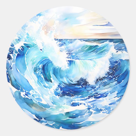 Swirling Blues and Whites Abstracte oceaangolf Ronde Sticker (Voorkant)
