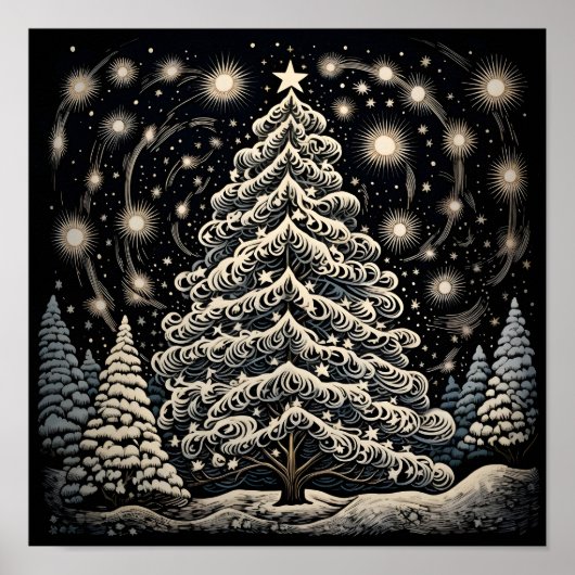 Swirling design kerstboom poster (Voorkant)