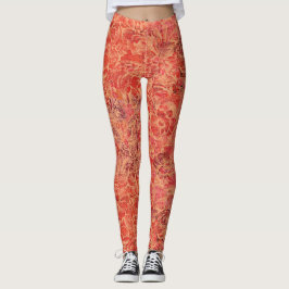 Swirling Flowers and Vines in Red Hues Leggings