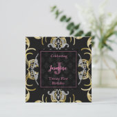 Swirling Gold en Silver Birthday Uitnodiging (Staand voorkant)