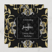 Swirling Gold en Silver Birthday Uitnodiging (Voorkant / Achterkant)