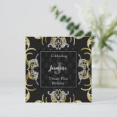 Swirling Gold en Silver Birthday Uitnodiging (Staand voorkant)