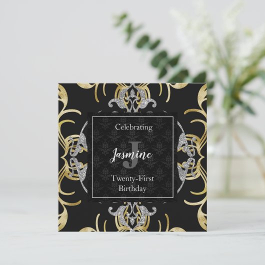 Swirling Gold en Silver Birthday Uitnodiging (Staand voorkant)
